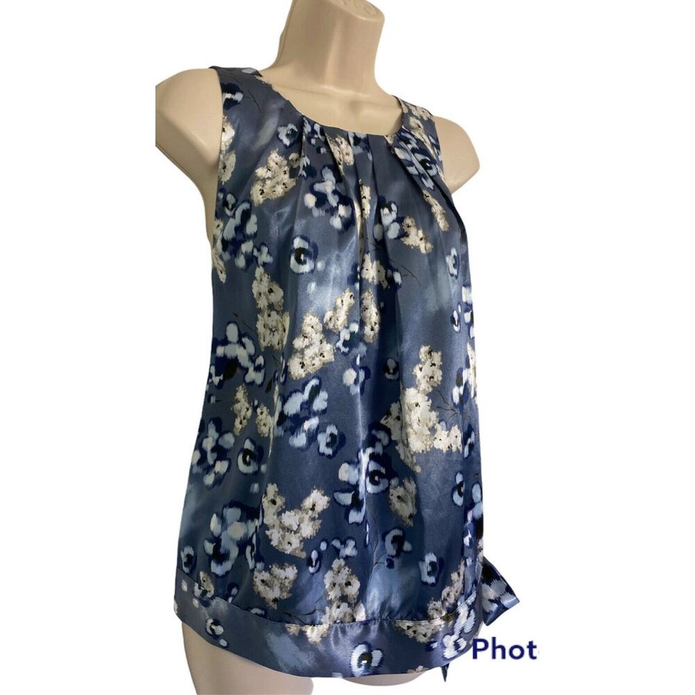 APT 9 Women's PXL sleeveless side tie tank Floral print blue and white polyester - Picture 2 of 11